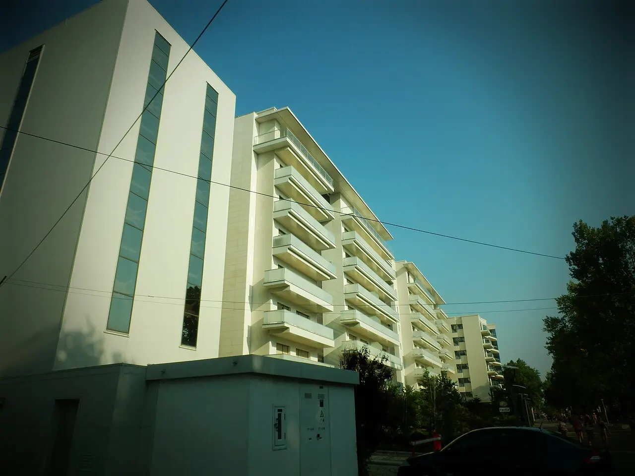 The Mamaia beach and hotel strip north of Constanta, seen along the shoreline