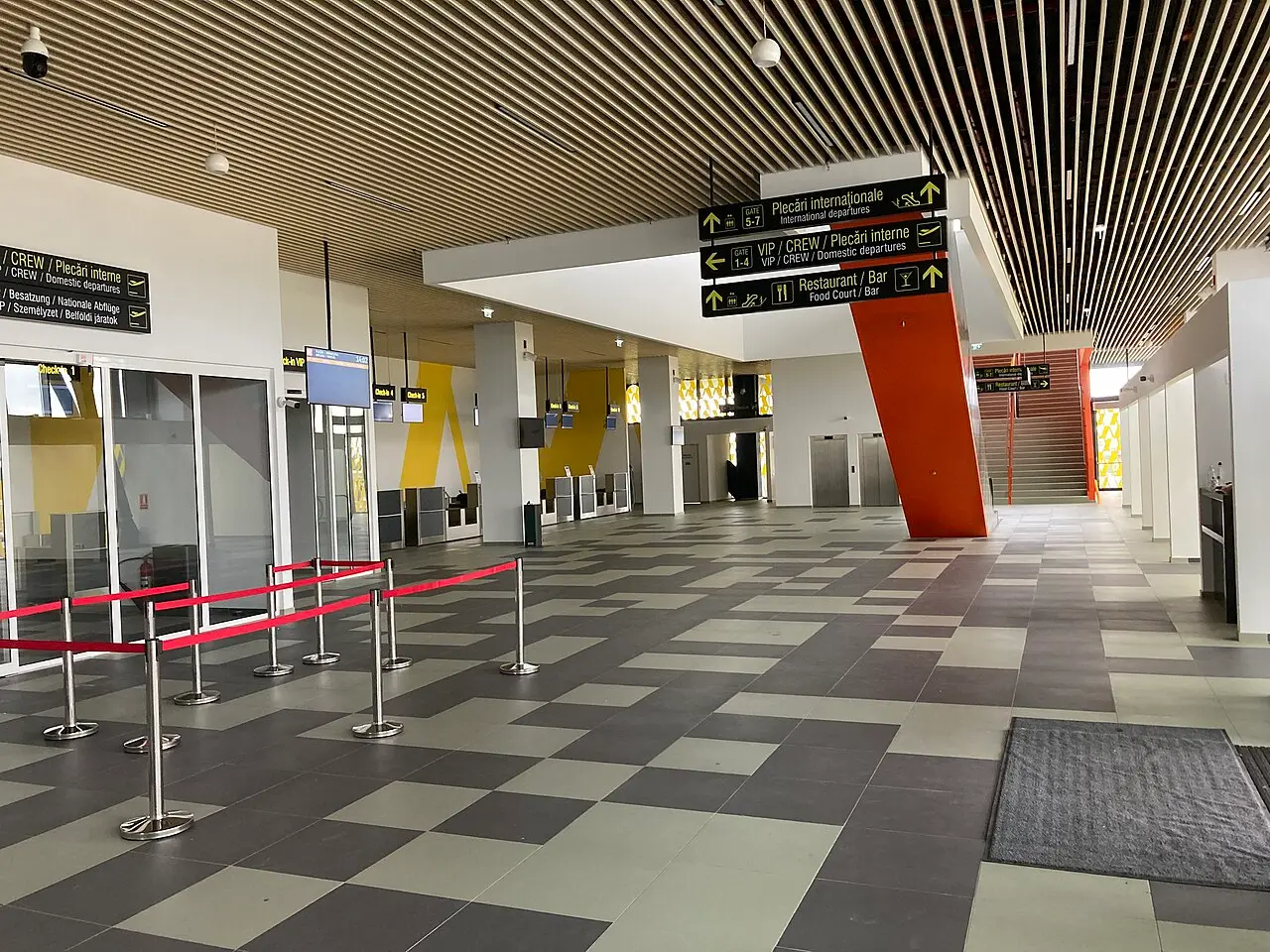 Side view of the Brasov-Ghimbav passenger terminal building and approach road