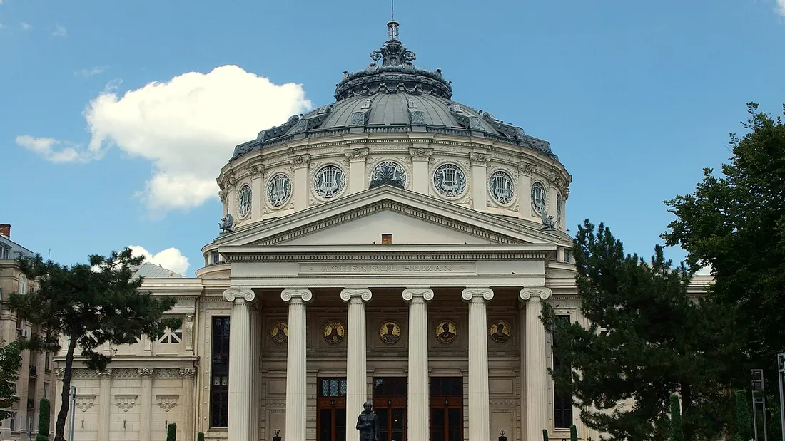 The domed neoclassical Romanian Athenaeum concert hall with its Ionic portico off Calea Victoriei