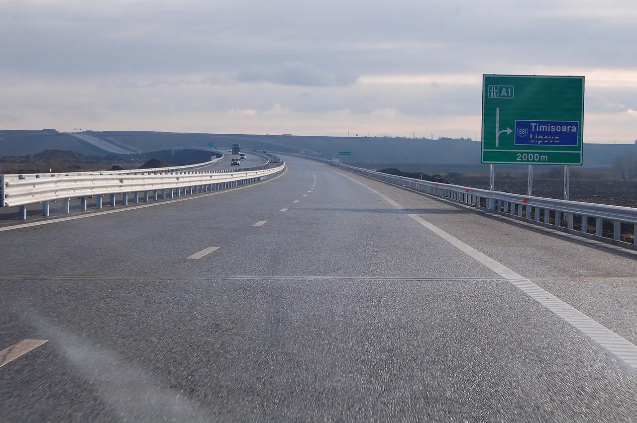 Open stretch of the A1 motorway near Arad and Timisoara in western Romania