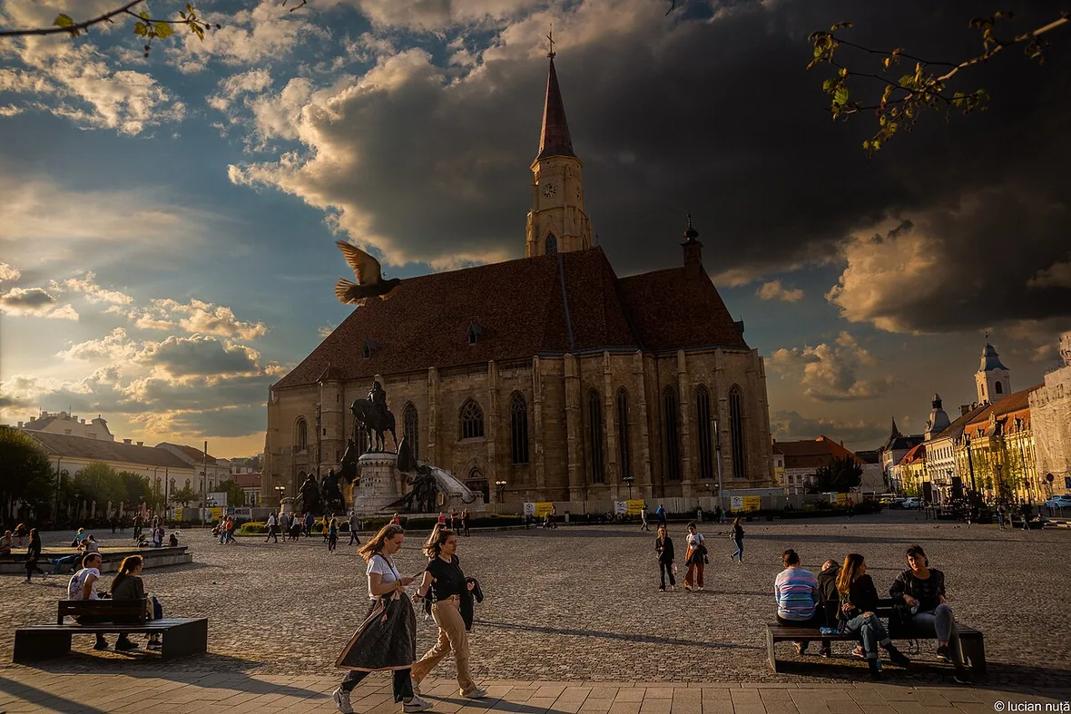 Union Square in central Cluj-Napoca, the starting point for the trip south to Turda and the salt mine