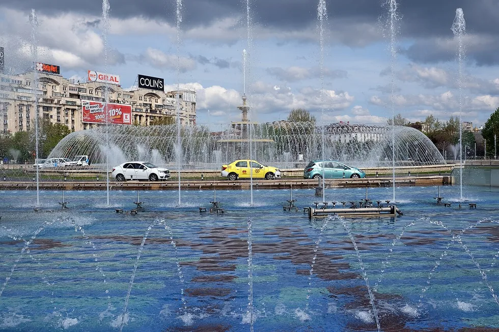 The fountains of Piata Unirii in central Bucharest, a common starting point for a Dealu Mare wine day