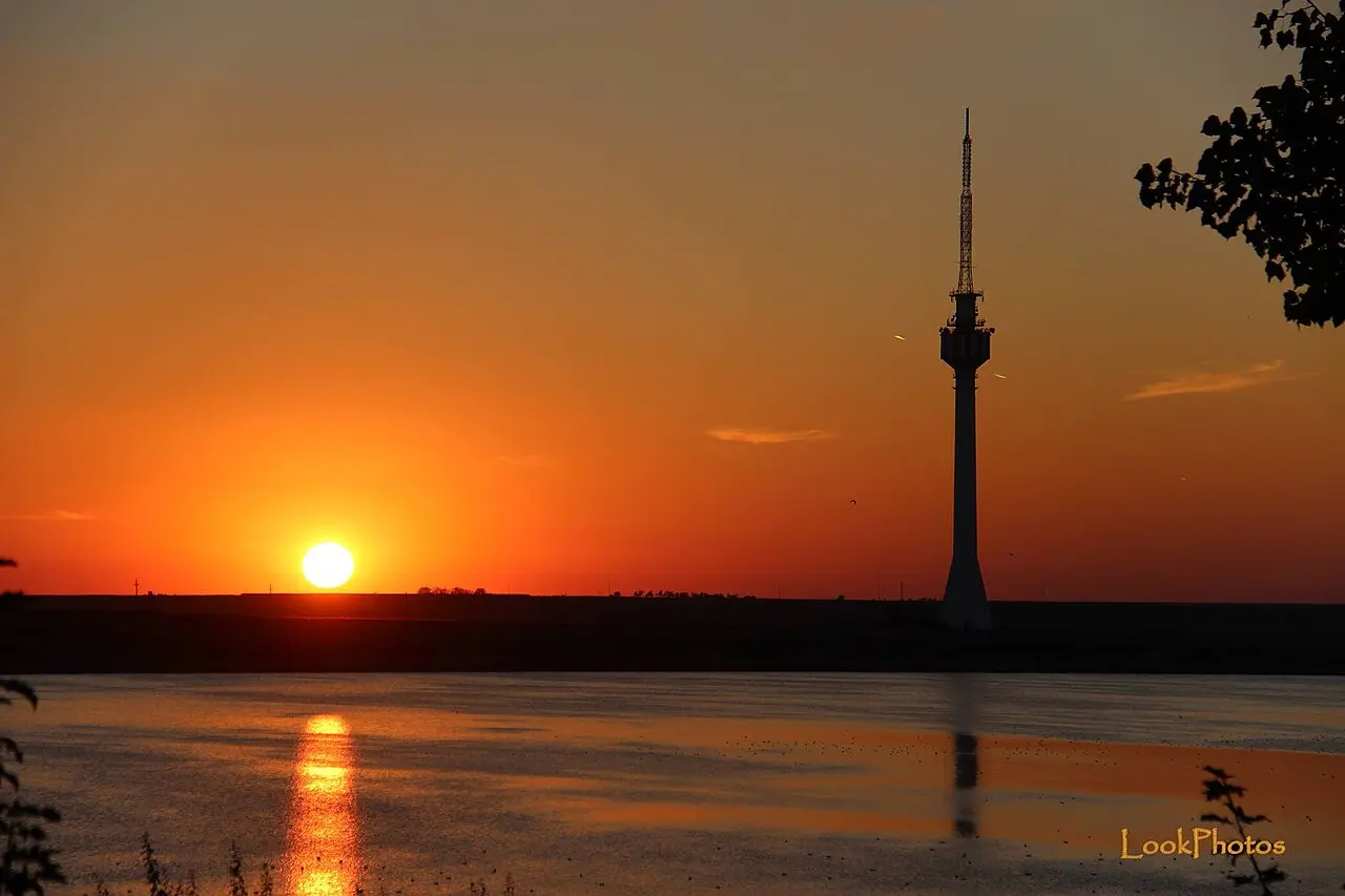 Sunset colours over the saline waters of Lake Techirghiol