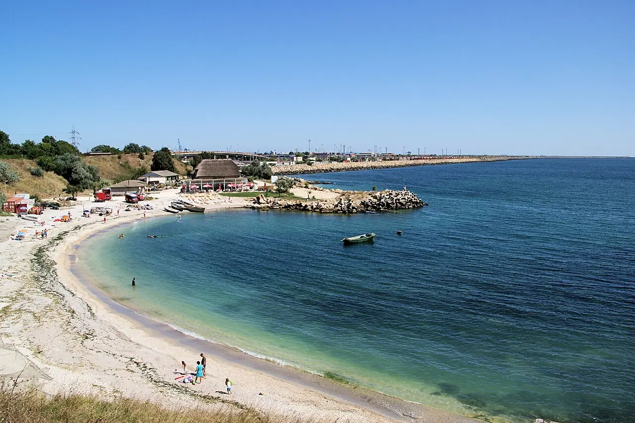Rocky shoreline and open Black Sea water north of Eforie Nord