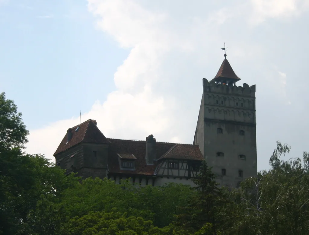 Bran Castle rising white and turreted on its rock, the afternoon destination of the drive