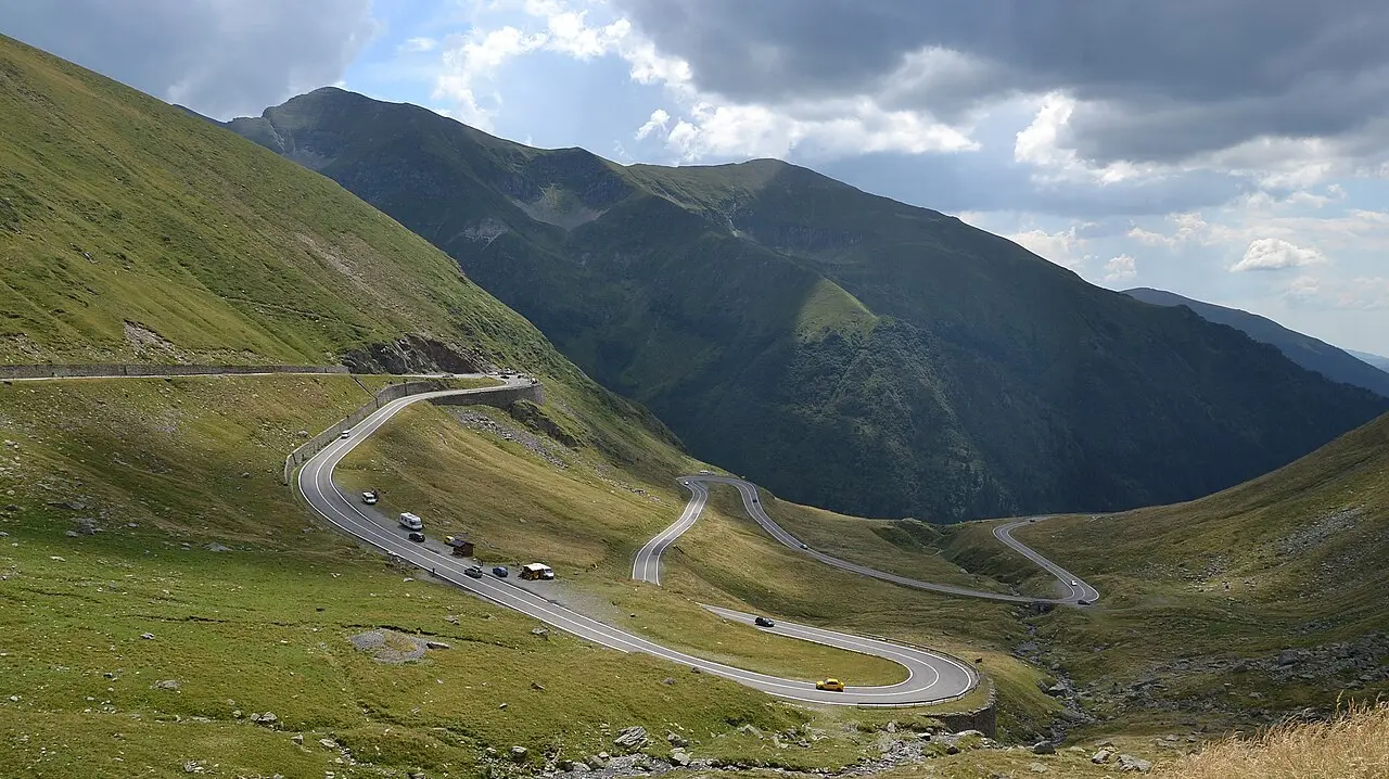 The Transfagarasan road winding through the Fagaras mountains in southern Transylvania