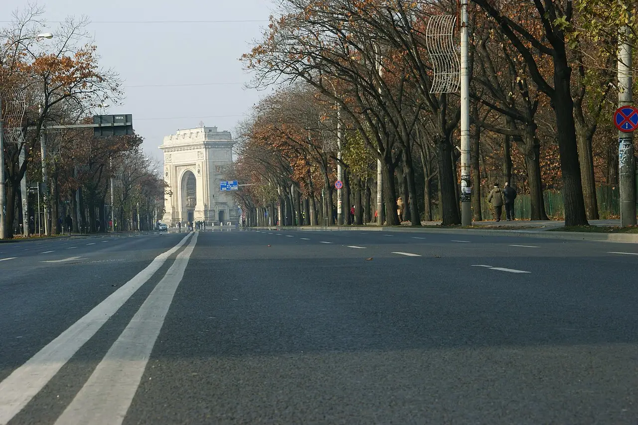 The Arcul de Triumf triumphal arch on Kiseleff Road in northern Bucharest