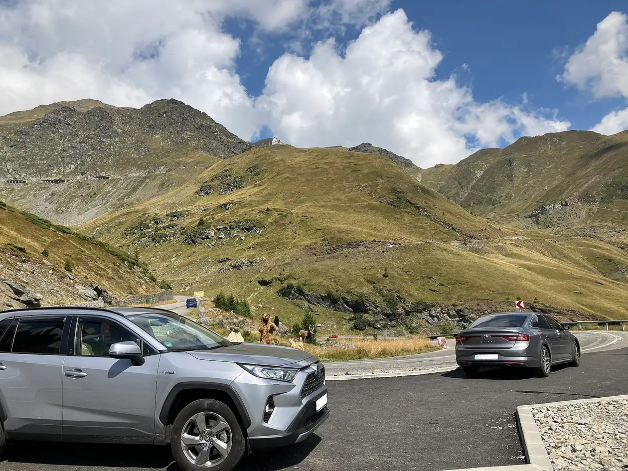 The southern ramp of the Transfagarasan winding down toward the Arges valley